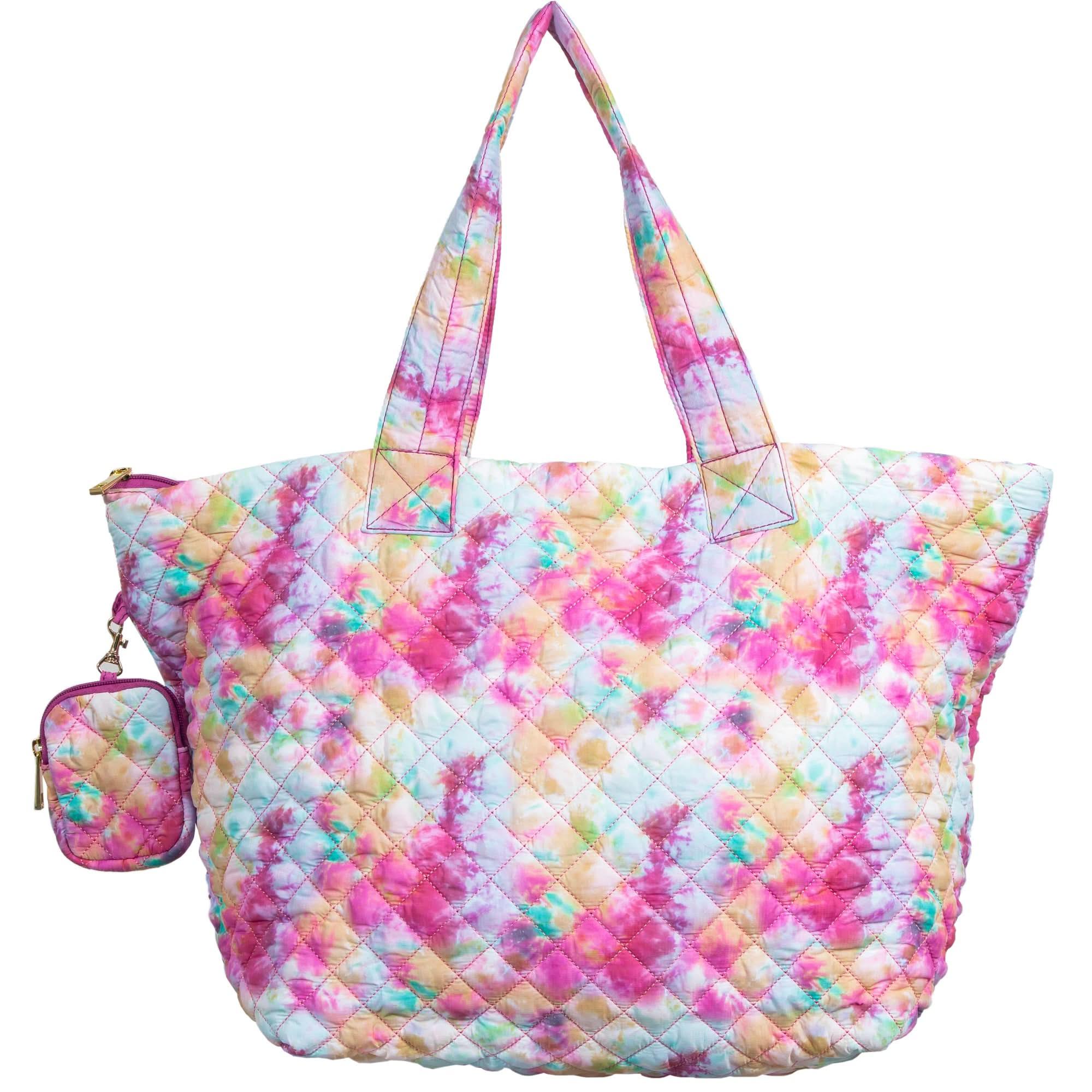 Large Quilted Nylon Tote Bag for Women – Lightweight Travel & Beach Carryall